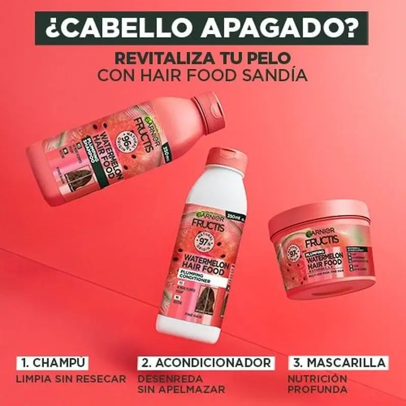 GarnierFructis Hair Food Sandía Acondicionador Revitalizante Para Cabello Apagado, Sin Vida 350 Ml