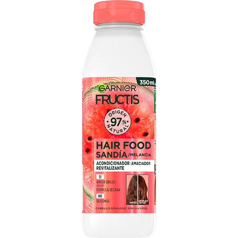 GarnierFructis Hair Food Sandía Acondicionador Revitalizante Para Cabello Apagado, Sin Vida 350 Ml