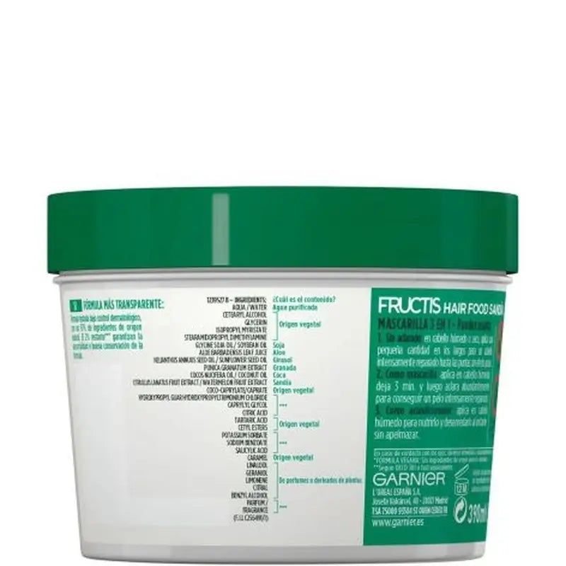 GarnierFructis Hair Food Sandía Mascarilla 3 En 1 Revitalizante Para Cabello Apagado, Sin Vida 400 Ml