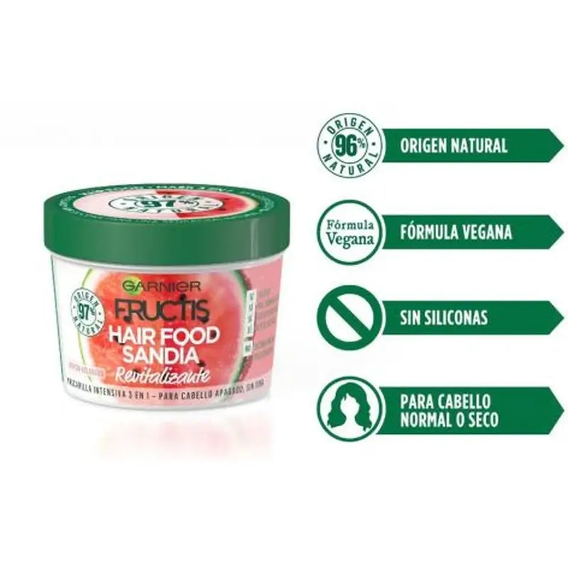 GarnierFructis Hair Food Sandía Mascarilla 3 En 1 Revitalizante Para Cabello Apagado, Sin Vida 400 Ml