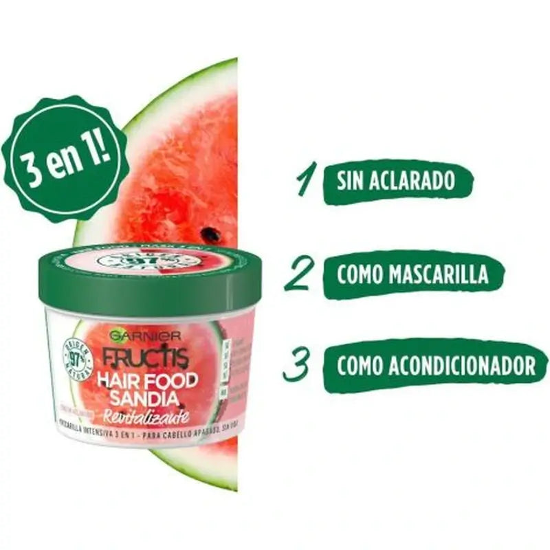 GarnierFructis Hair Food Sandía Mascarilla 3 En 1 Revitalizante Para Cabello Apagado, Sin Vida 400 Ml