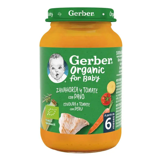 Gerber Organic Zanahoria Tomate Pavo, 190 g