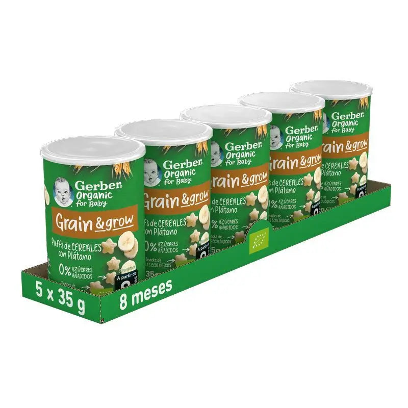 GERBER Pack Snacks Orgánico De Cereales Con Plátano , 35g x 5 unidades