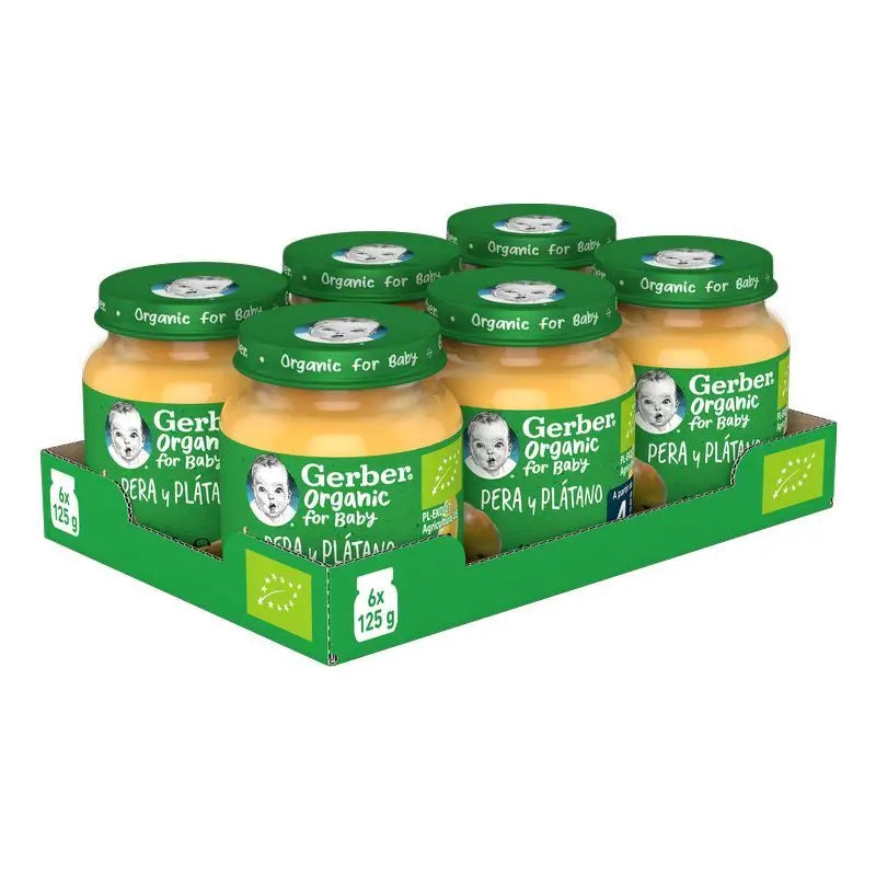 GERBER Pack Tarritos De Orgánico Pera Platano , 125g x 6 unidades