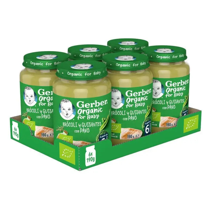 GERBER Pack Tarritos Savoury De Orgánico Brócoli Guisantes Y Pavo , 190g x 6 unidades