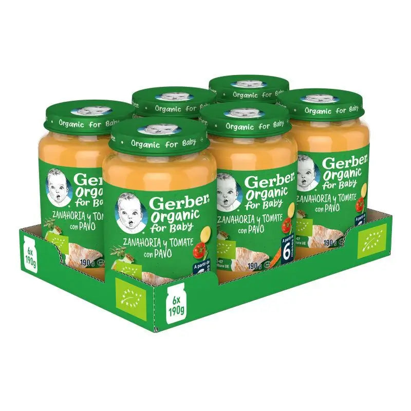 GERBER Pack Tarritos Savoury De Orgánico Zanahoria Tomate Pavo , 190g x 6 unidades