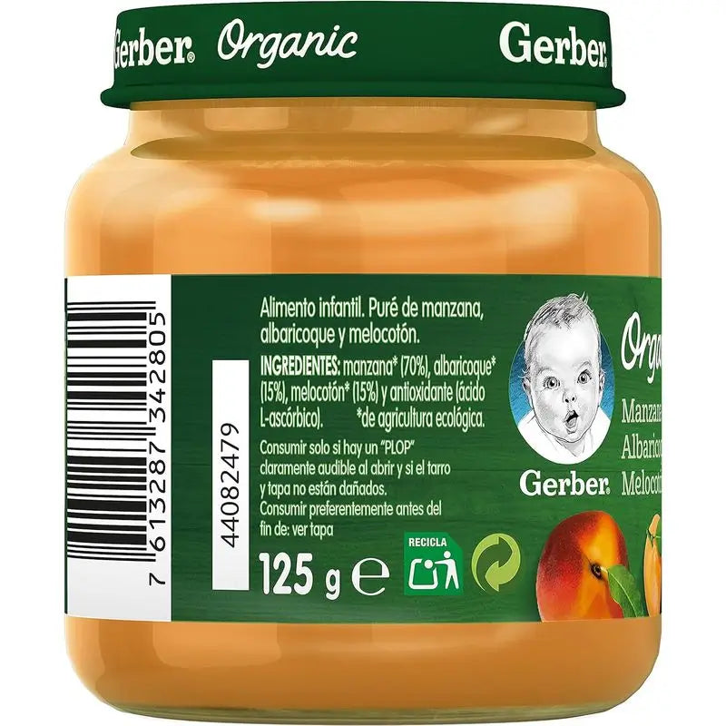 Gerber Tarritos De Tarrito Orgánico Manzana, Albaricoque Y Melocotón , 125g  x 6 unidades