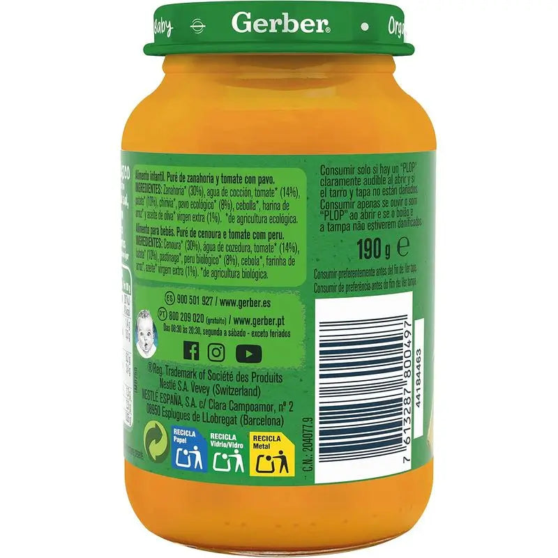 Gerber Tarritos Savoury De Orgánico Zanahoria Tomate Pavo , 190g  x 6 unidades