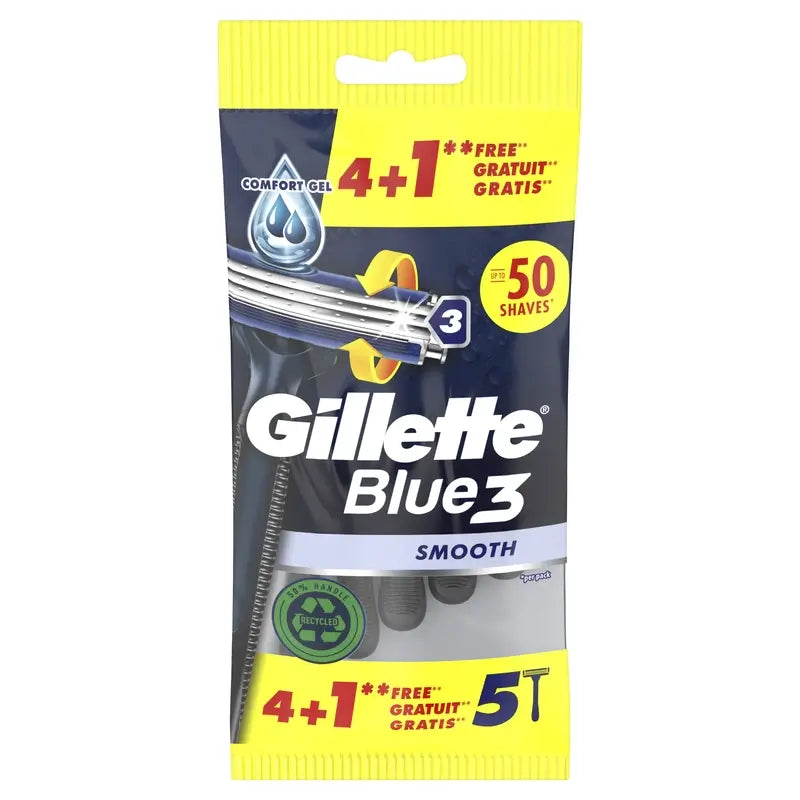 Gillette Blue3 Smooth Maquinillas Desechables Para Hombre , 5 unidades