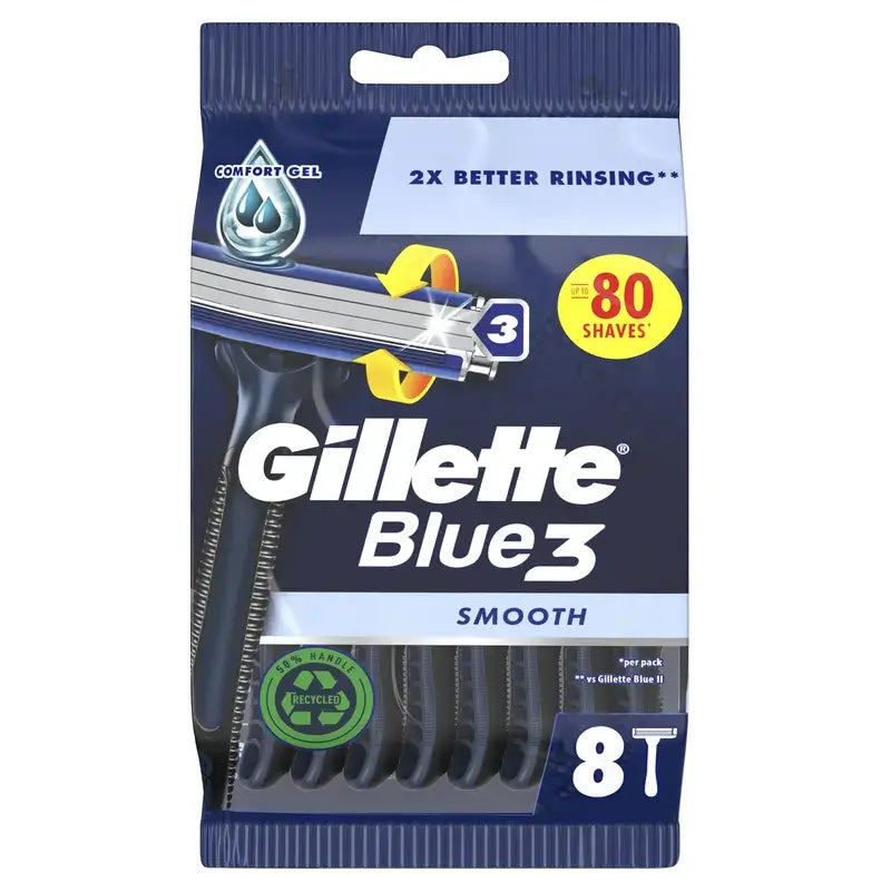 Gillette Blue3 Smooth Maquinillas Desechables Hombre 3 Hojas, 8 unidades