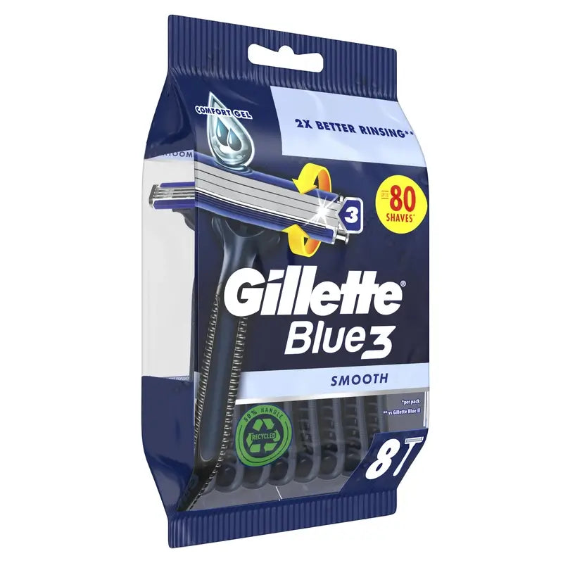 Gillette Blue3 Smooth Maquinillas Desechables Hombre 3 Hojas, 8 unidades