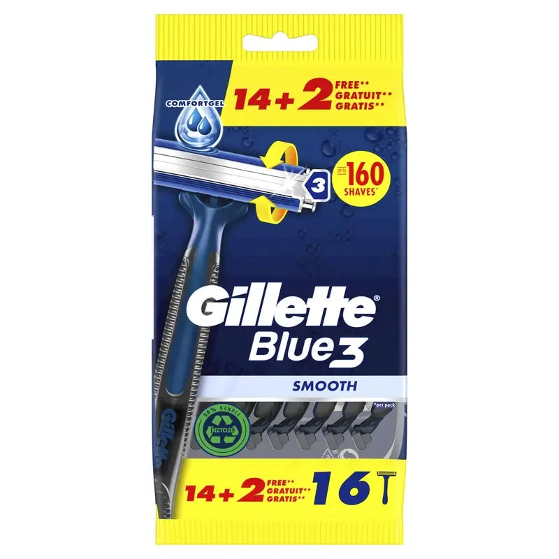 Gillette Blue3 Smooth Maquinillas Desechables 3 Hojas, 16 unidades