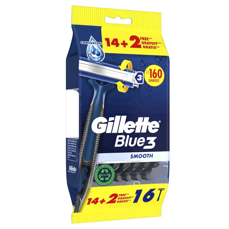 Gillette Blue3 Smooth Maquinillas Desechables 3 Hojas, 16 unidades