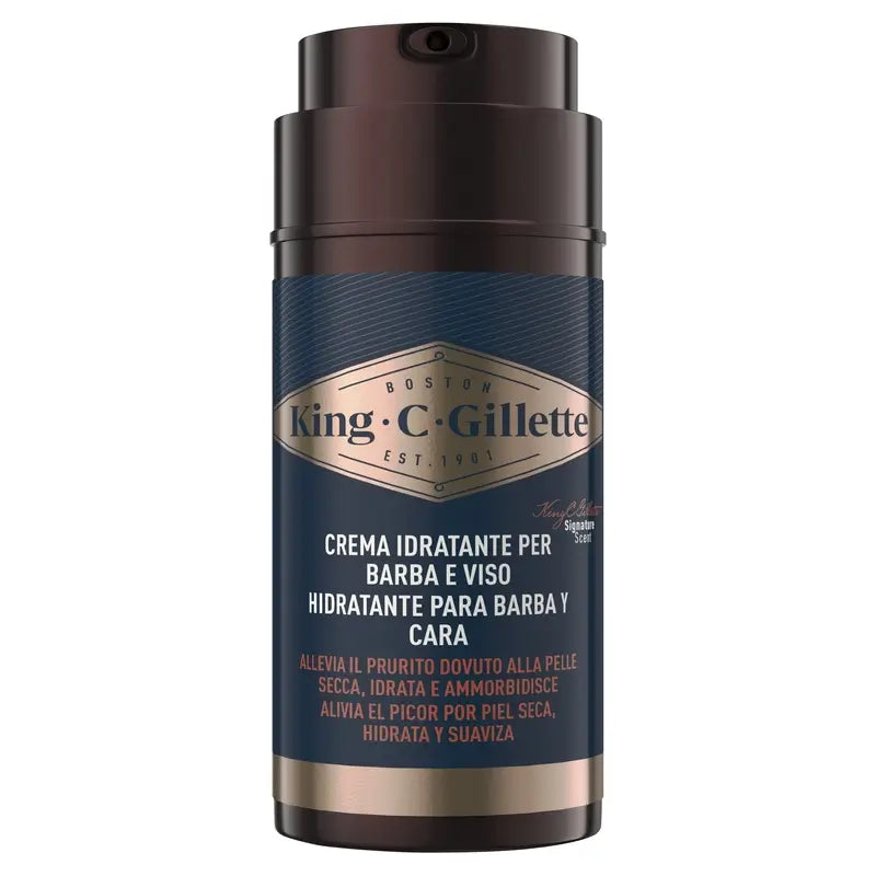 King C. Gillette crema hidratante rostro y barba hombre, vitamina B, 100 Ml