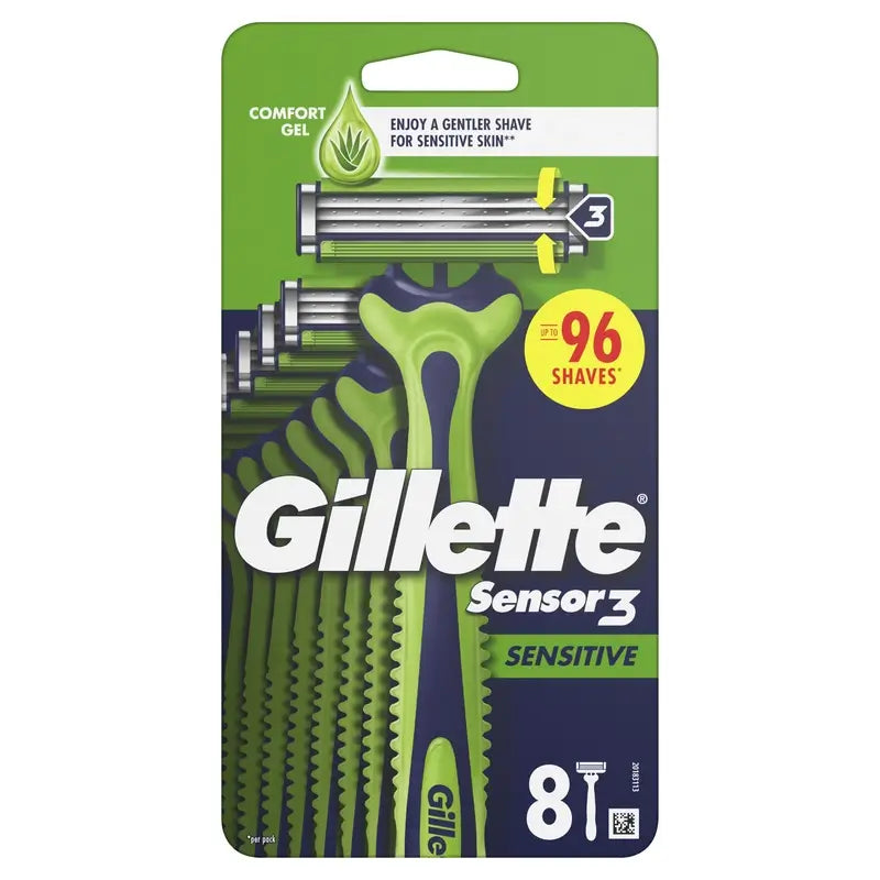 Gillette Sensor3 Sensitive Maquinillas Desechables Hombre Banda Lubricante, 8 unidades