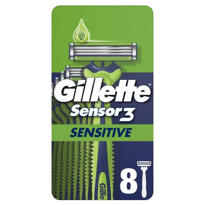 Gillette Sensor3 Sensitive Maquinillas Desechables Hombre Banda Lubricante, 8 unidades