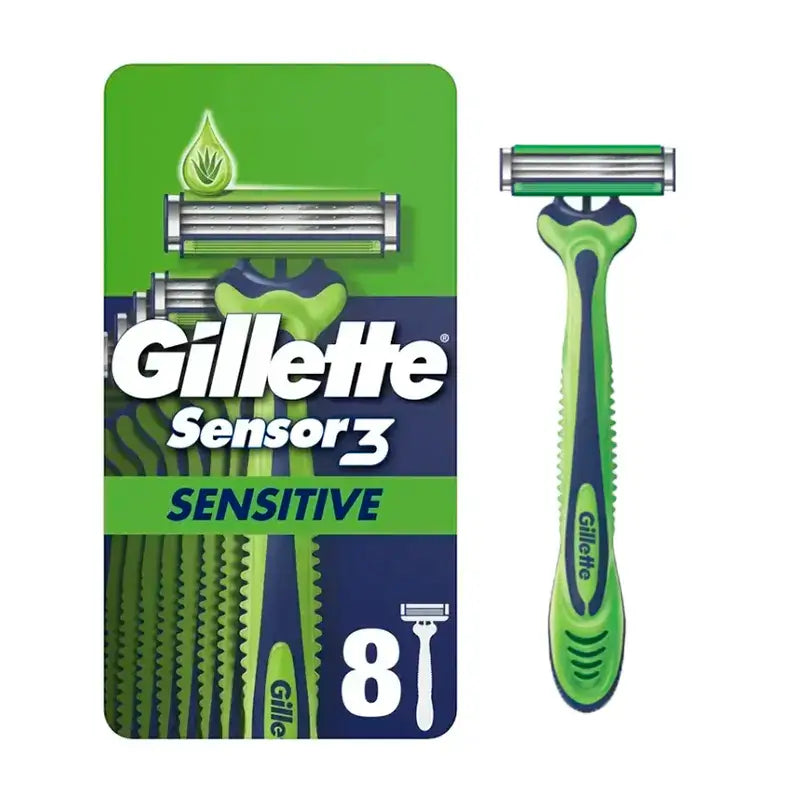 Gillette Sensor3 Sensitive Maquinillas Desechables Hombre Banda Lubricante, 8 unidades