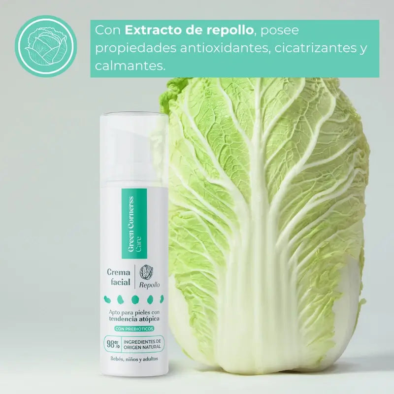 Green Corners Care Crema Facial Hidratante De Repollo Apta Para Piel Atópica, 50 ml