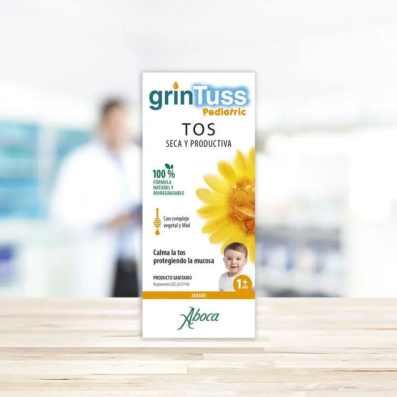 Aboca Grintuss Pediatric Jarabe Alivio De La Tos Seca Y Tos Productiva En Niños, Hidratación Y Eliminación Del Moco, 180 g