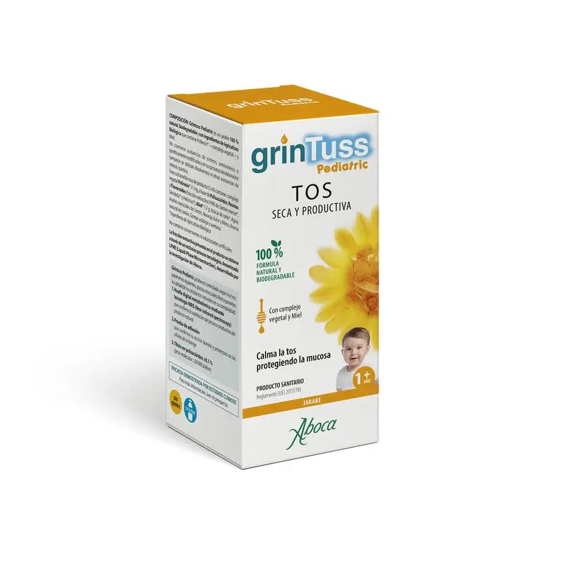 Aboca Grintuss Pediatric Jarabe Alivio De La Tos Seca Y Tos Productiva En Niños, Hidratación Y Eliminación Del Moco, 180 g