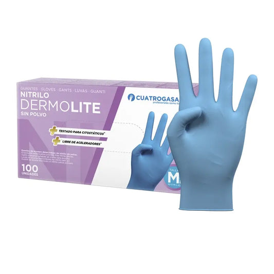 Cuatrogasa Guantes Nitrilo Dermolite Sin Polvo Azul Talla M, 100 Unidades