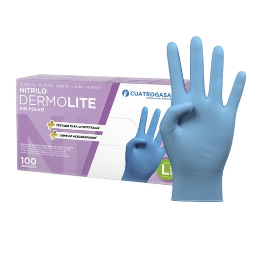 Cuatrogasa Guantes Nitrilo Dermolite Sin Polvo Azul Talla L, 100 Unidades