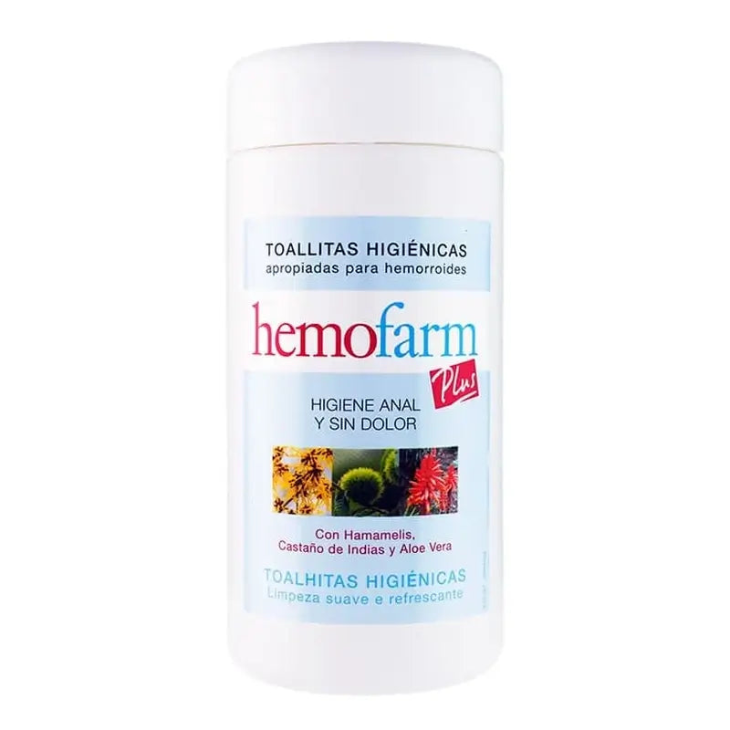 Hemofarm Plus, Bote 60 Toallitas Hemorroides