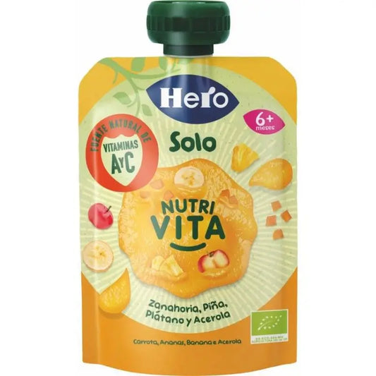 Hero Baby Bolsita Eco Solo Plátano, Zanahoria, Piña y Acerola,100gr