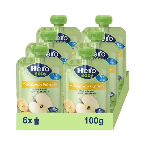 Hero Baby Pack Bolsita Manzana Y Plátano, 6 X 100 gr