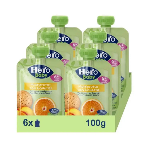 Hero Baby Pack Bolsita Multifruta Con Galleta, 6 X 100 gr