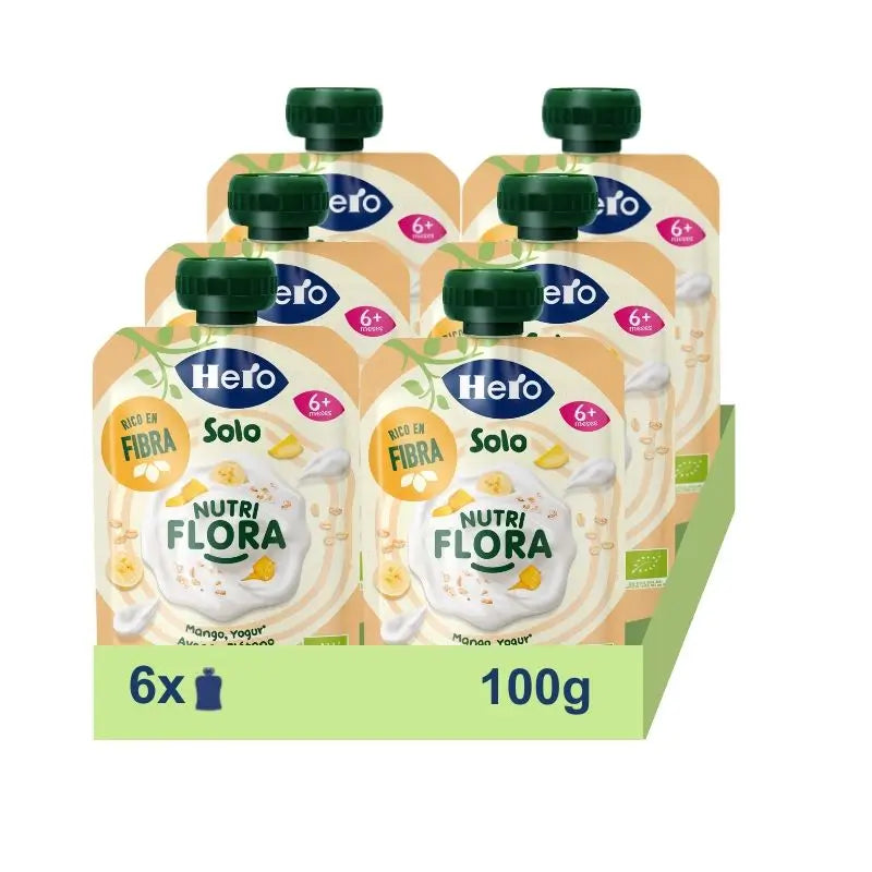 Hero Baby Pack Bolsita Solo Nutriflora Mango, Yogur, Plátano Y Avena, 6 X 100 gr