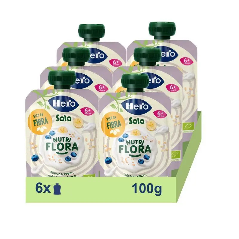 Hero Baby Pack Bolsita Solo Nutriflora Plátano, Yogur, Arándanos Y Avena, 6 X 100 gr