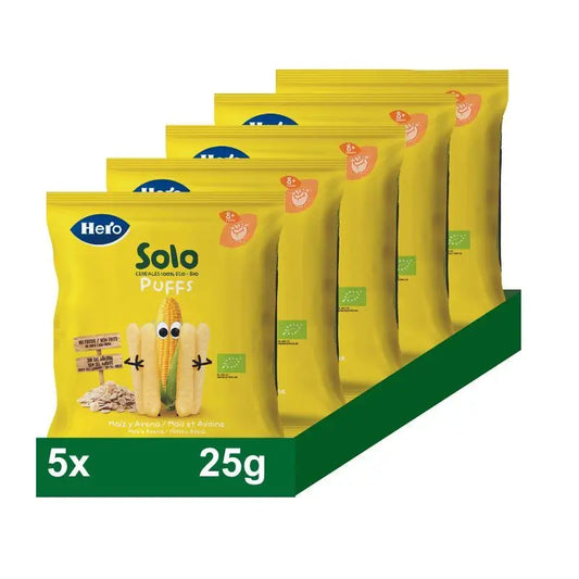 Hero Baby Pack Snacks Solo Puffs Maíz Y Avena, 5 X 25 gr