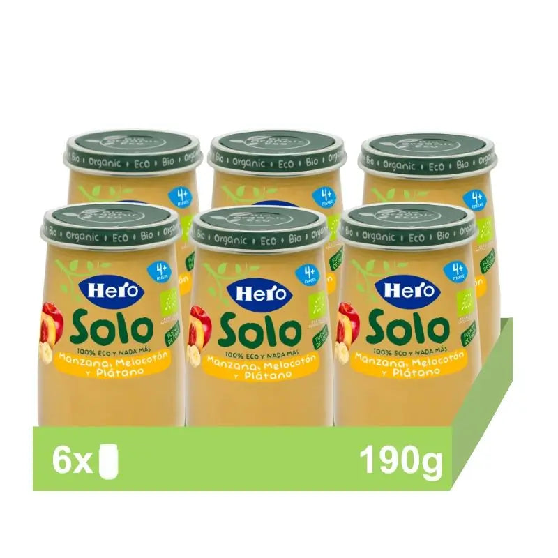 Hero Baby Pack Tarrito Eco Solo Manzana, Melocotón Y Plátano, 6 X 190 gr