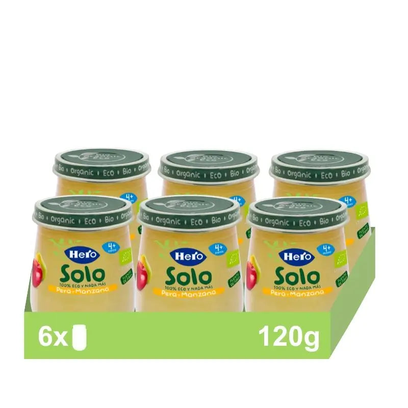 Hero Baby Pack Tarrito Eco Solo Pera Y Manzana, 6 X 120 gr