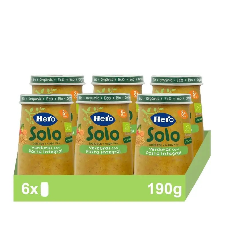 Hero Baby Pack Tarrito Eco Solo Verdura Con Pasta Integral, 6 x 190 gr