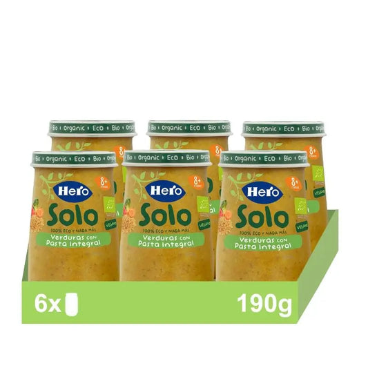 Hero Baby Pack Tarrito Eco Solo Verdura Con Pasta Integral, 6 x 190 gr