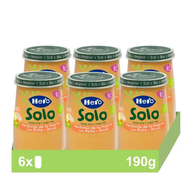 Hero Baby Pack Tarrito Eco Solo Verduras De La Huerta Con Pollo Y Arroz, 6 X 190 gr