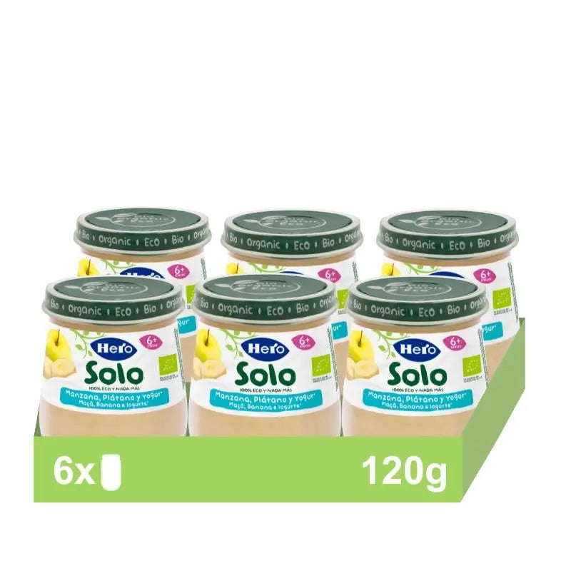 Hero Baby Pack Tarrito Eco Solo yogur, Manzana Y Plátano, 6 X 120 gr