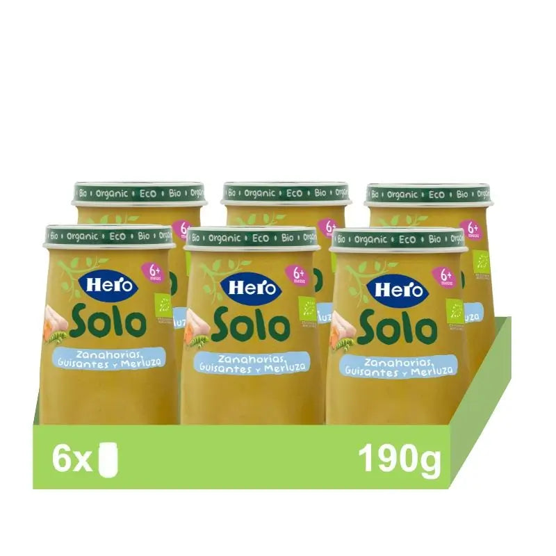 Hero Baby Pack Tarrito Eco Solo Zanahoria, Guisantes Y Merluza, 6 X 190 gr