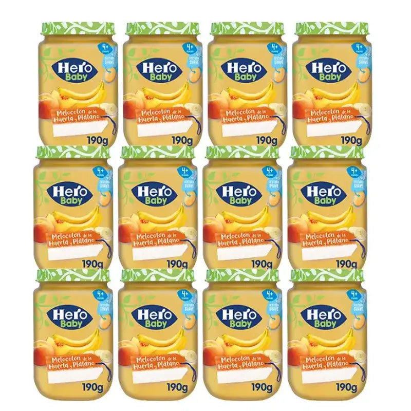 Hero Baby Pack Tarrito Melocoton Plátano, 12 X 190 Gr