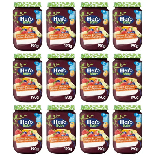 Hero Baby Pack Tarrito Plátano, Manzana, Pera, Fresa Y Arándanos, 12 X 190 Gr