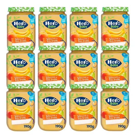 Hero Baby Pack Tarrito Selección De Tres Frutas, 12 X 190 Gr