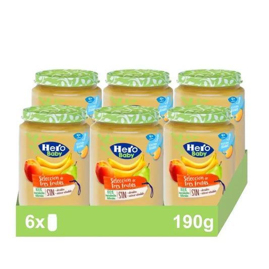 Hero Baby Pack Tarrito Selección De Tres Frutas, 6 X 190 gr