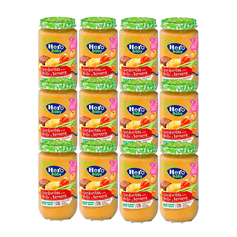 Hero Baby Pack Tarrito Verduras Pollo Ternera, 12 X 235 Gr