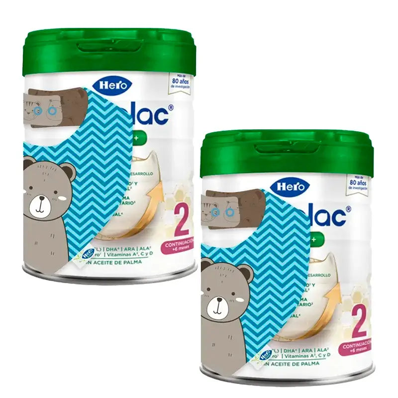 Hero Baby Pedialac Leche 2 Bote, 2 x 800 Gr + 2 Babero De Regalo