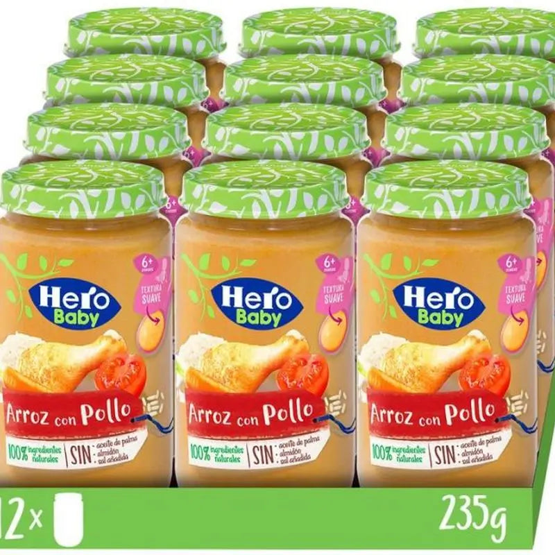 Hero Baby Pack 12X Tarrito Arroz Con Pollo, 235g