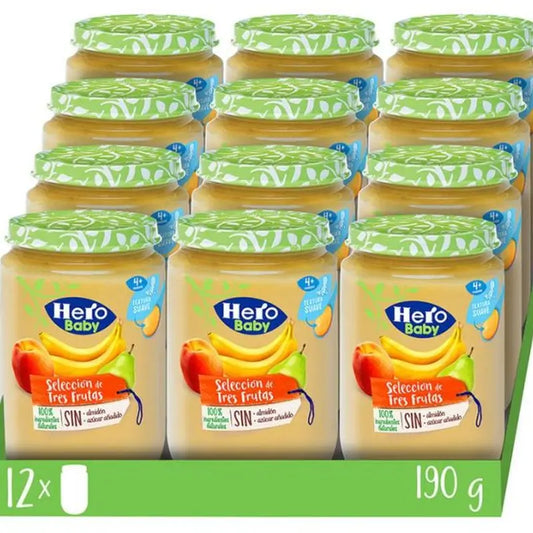 Hero Baby Pack 12X Tarrito Hero Baby Selección De Tres Frutas, 190g