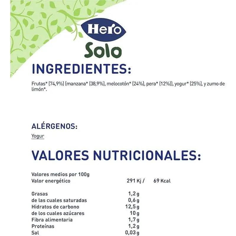 Hero Baby Tarrito Solo  Manzana, Melocotón, Oeri Y Yogur, 120 Gr