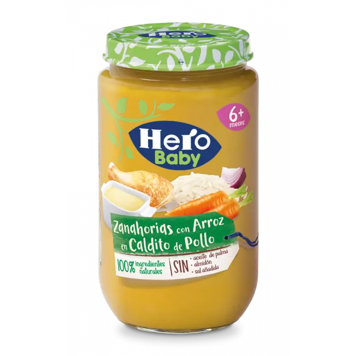 Hero Baby Tarrito Zanahorias con Arroz en Caldito de Pollo, 235gr